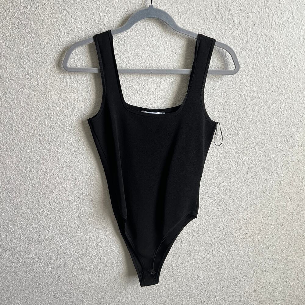 Zara Black Stretch Knit Body Suit Women's Medium Wide Strap Classic NWOT